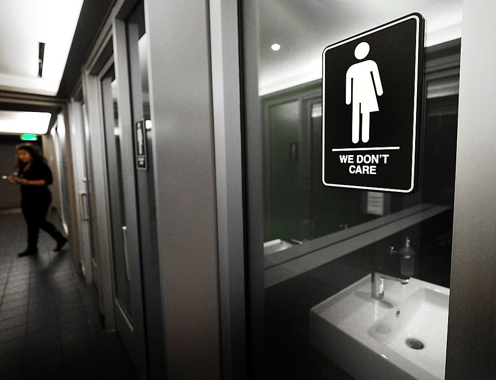 A bathroom sign reads &amp;quot;We don&amp;#039;t care&amp;quot; in reference to gender.