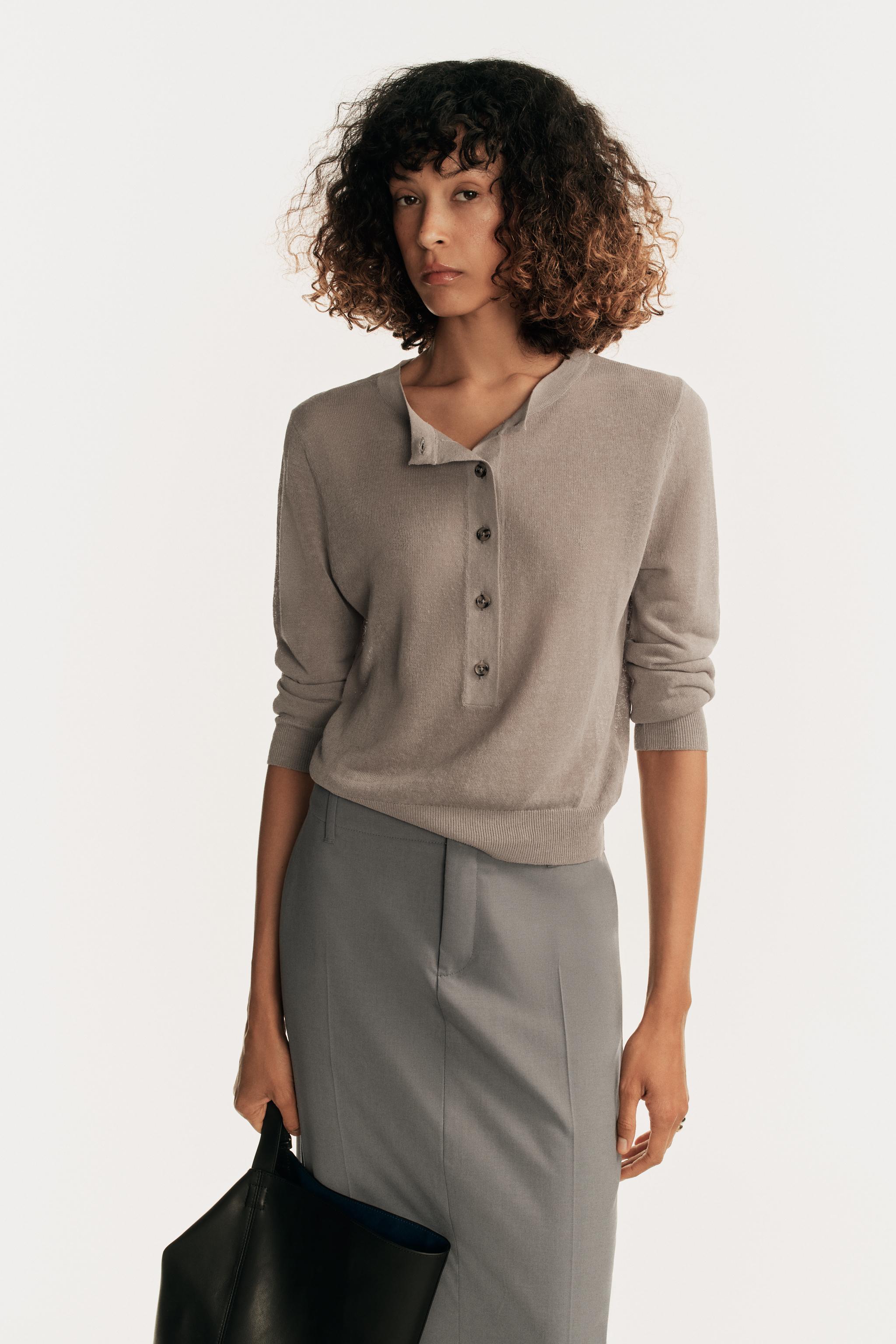 Knit Henley Jumper - Gray - S