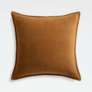 Cognac Organic Cotton Velvet Pillow against a white background.