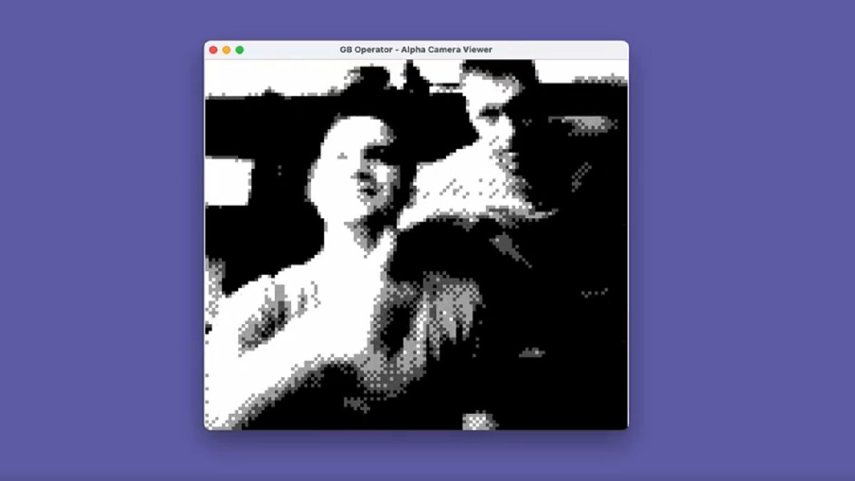 Test footage of the Game Boy Camera being used as a webcam, on a purple background