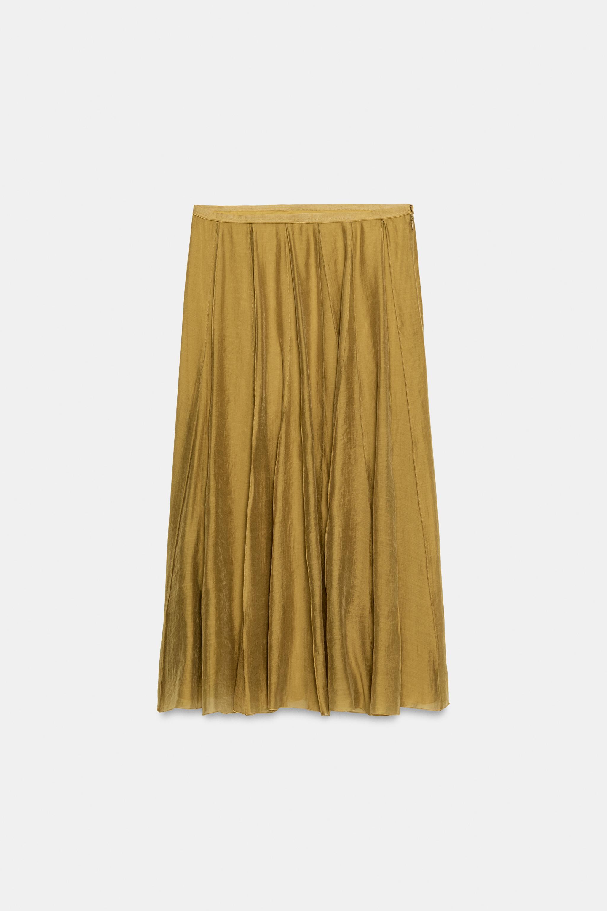 Zw Collection Flowy Combined Skirt - Olive Green - Xs