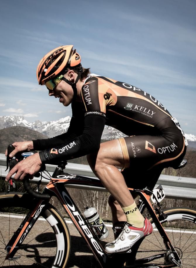 Tom Soladay hammers up the third categorized climb of the day, high in the mountains during the Vuelta a Castilla y Leon's final stage