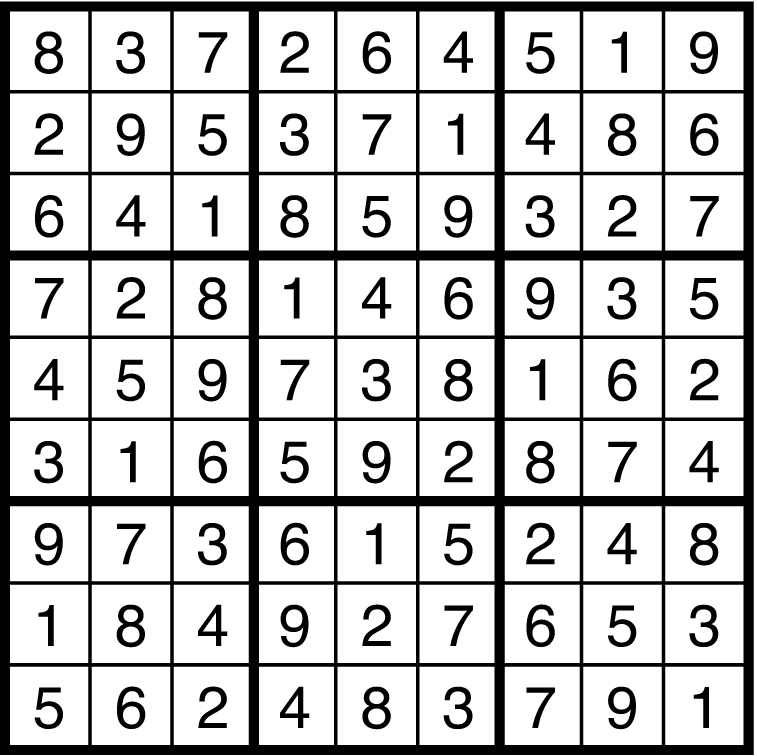 A solved sudoku.