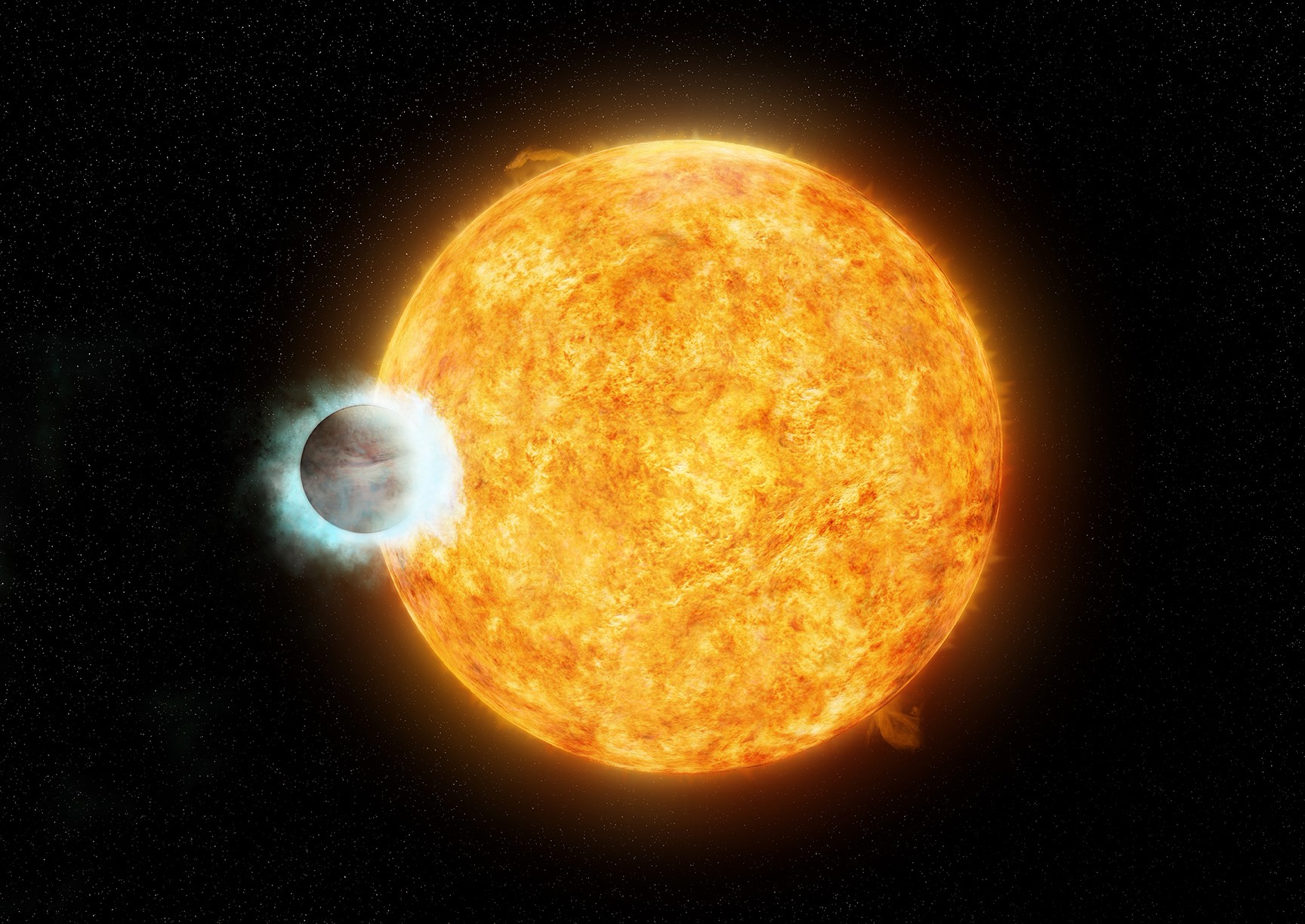 Artist&#039;s concept depicting the giant alien planet WASP-18b and its star, which are about 330 light-years away.