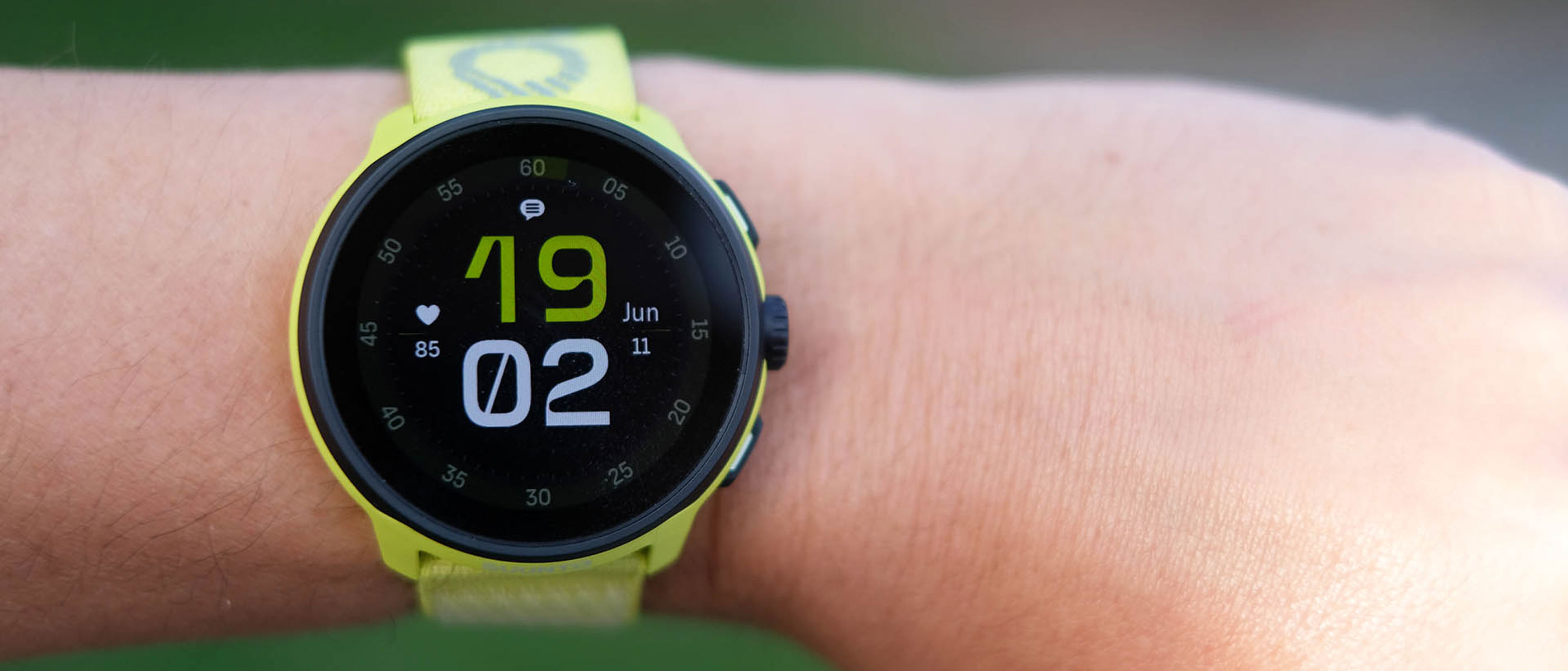 A close-up picture of our reviewer testing the Suunto Run watch