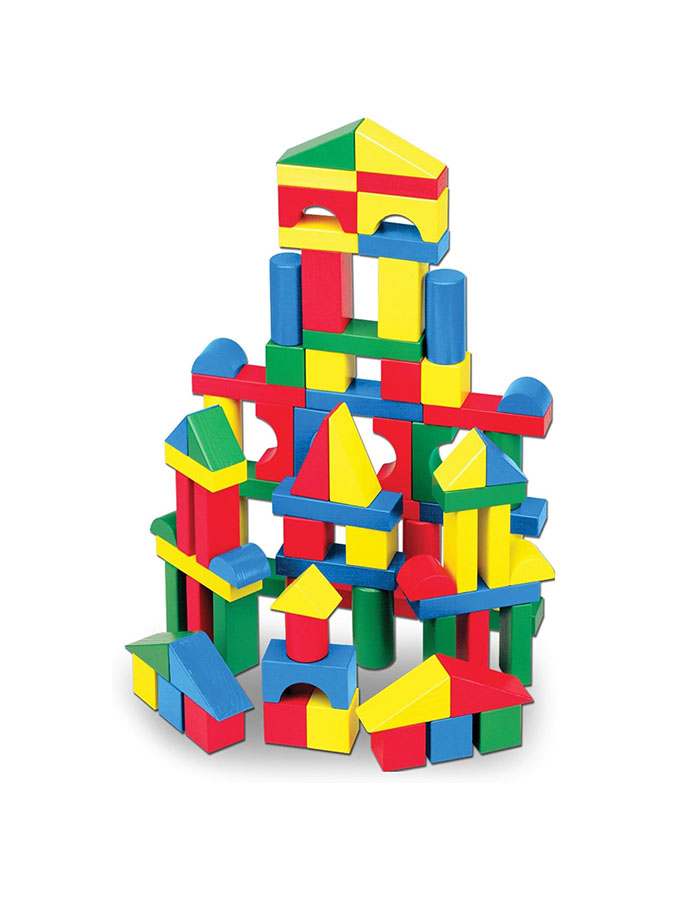 Melissa &amp;amp; Doug Wooden Building Blocks, 100-Piece Set of Sorting &amp;amp; Stacking Toys in 4 Colors and 9 Shapes, Classic Toddler Toys for Girls &amp;amp; Boys Ages 2+ - Fsc Certified