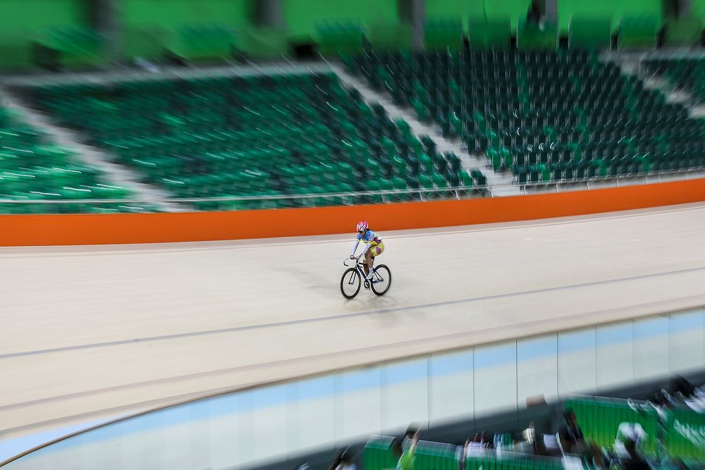 A Cyclist trains at the newly delivered Rio Olympic Velodrome at Olympic Park