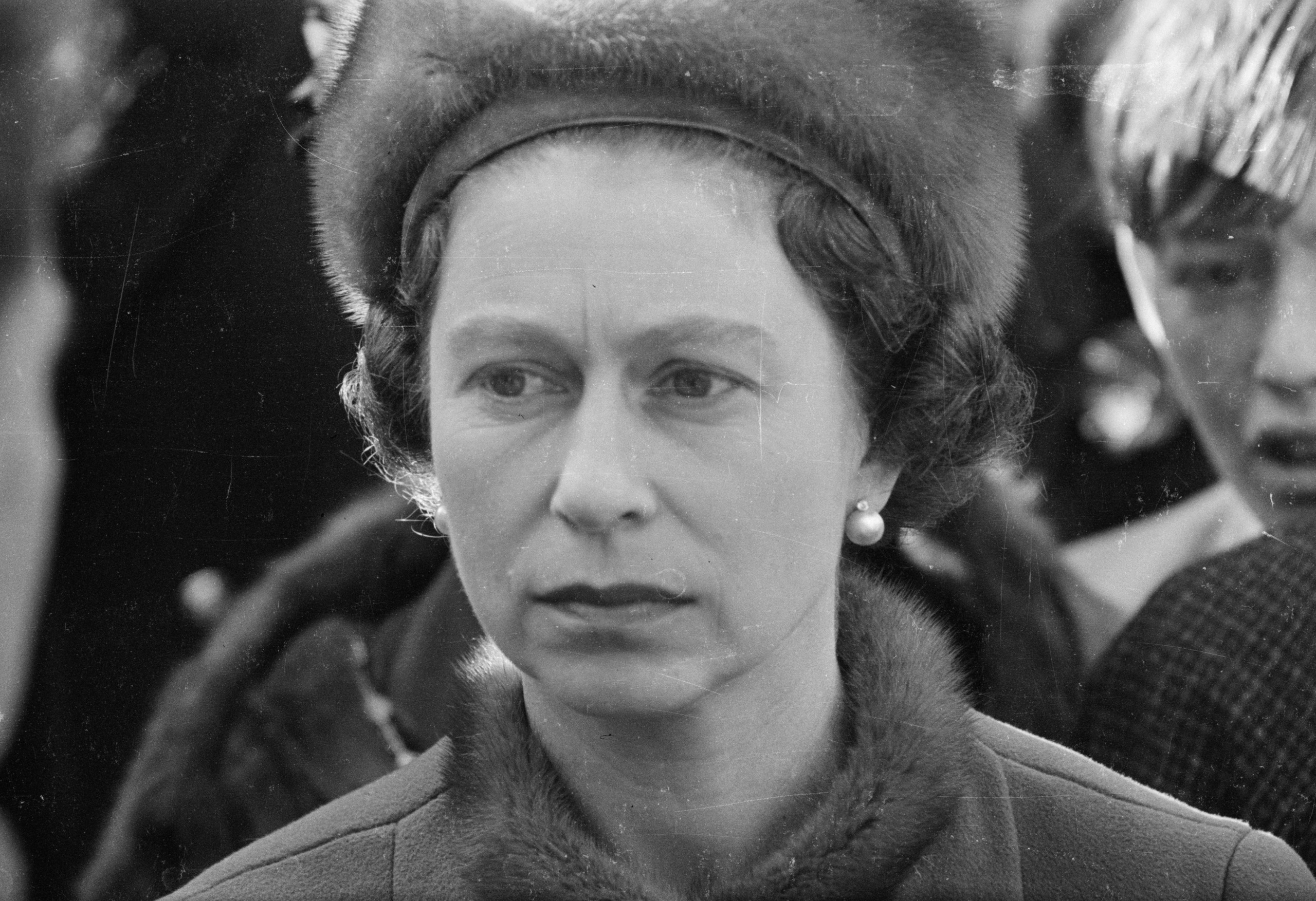 Queen Elizabeth looking sad visiting Aberfan, Wales