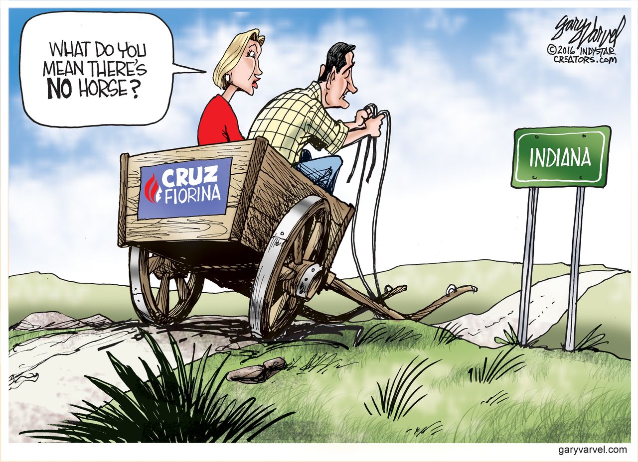 Political Cartoon U.S. Cruz Fiorina Indiana 2016