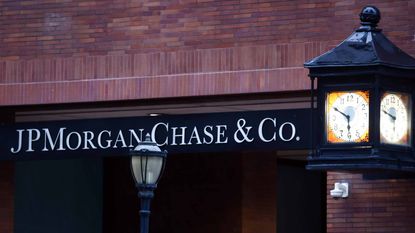 JPMorgan Chase logo outside of brick building in New York City
