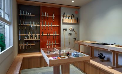 Interiors of Niwaki shop for Japanese gardening tools and workwear on London’s Chiltern Street 