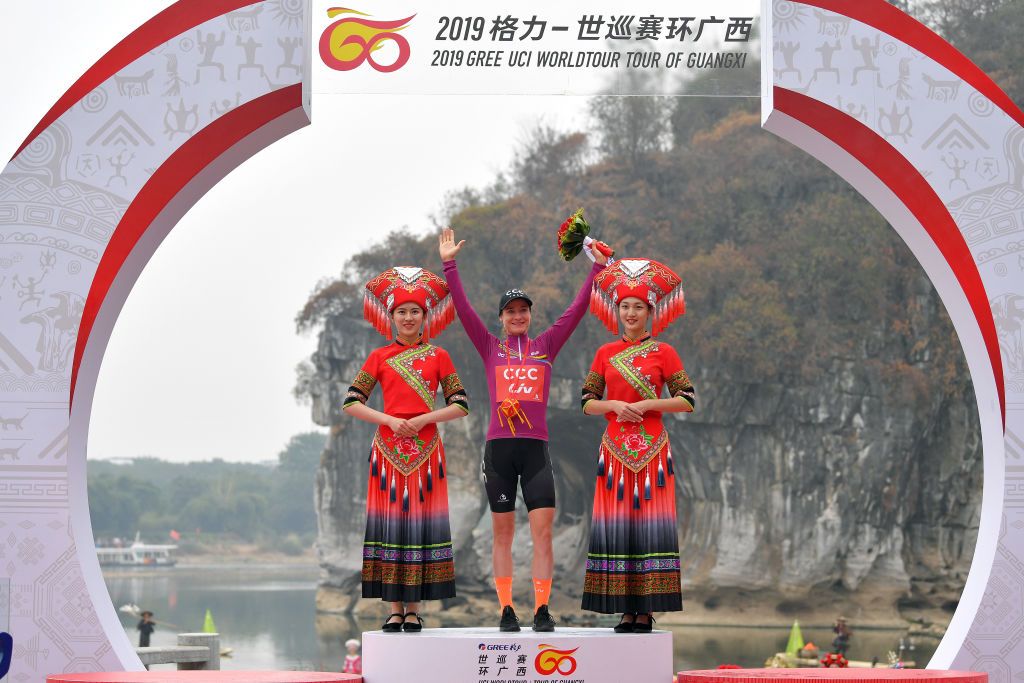 Marianne Vos pulls on the jersey for Women's WorldTour 2019 champion