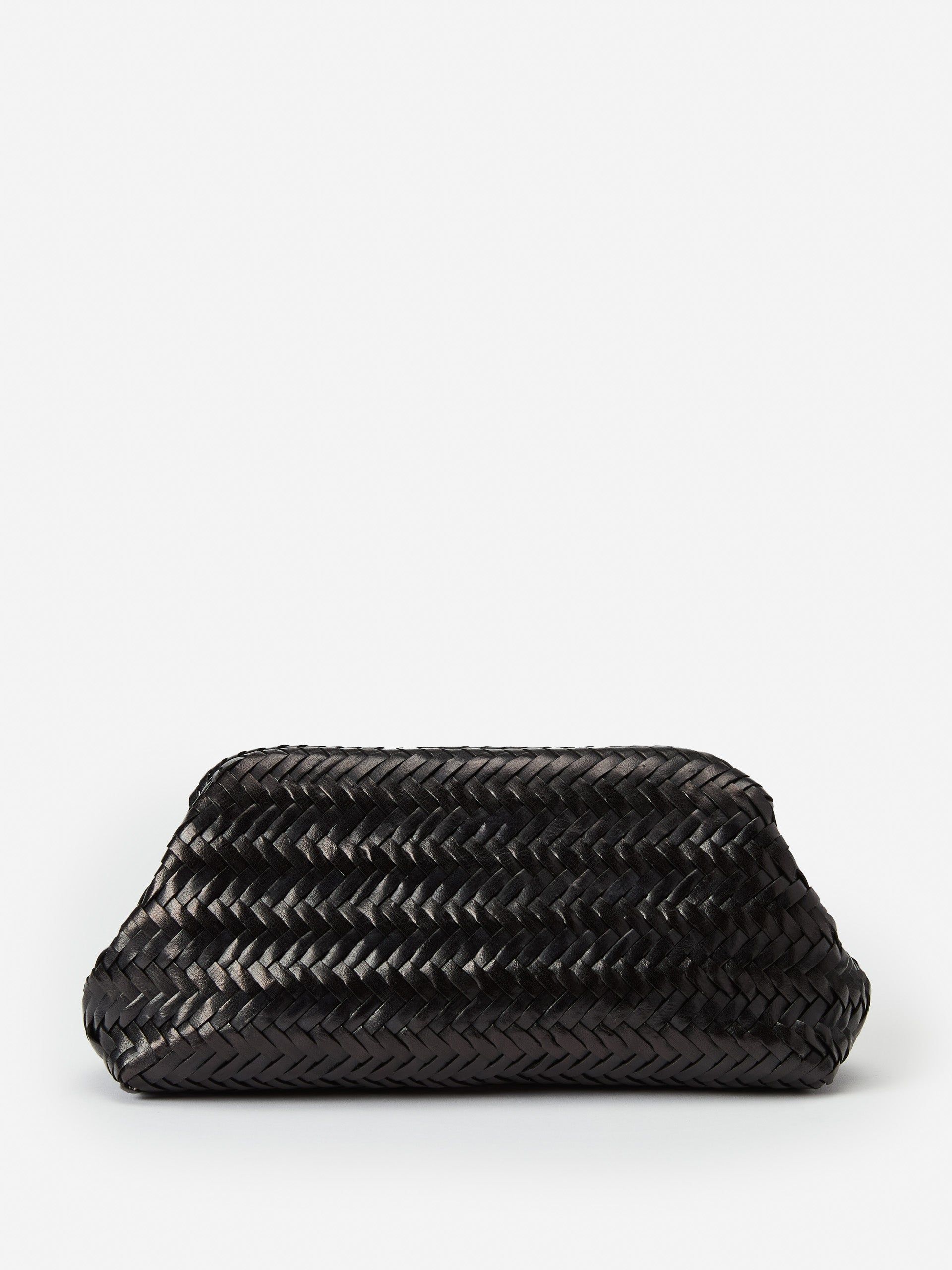 Black Solid Palmer Woven Leather Clutch | Women's Handbags | J.mclaughlin