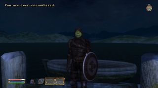 An orc in Oblivion wearing Dark Brotherhood Shrouded Armor