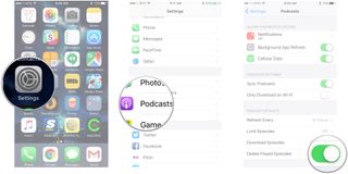 Launch Settings, tap Podcasts, tap the switch next to Delete Played Episodes