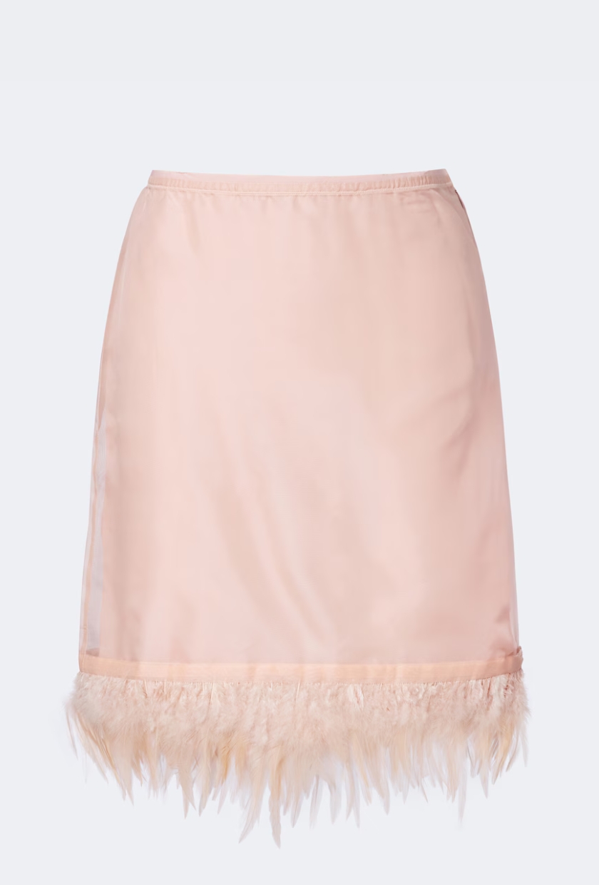 Lark Feather-Trimmed Silk Miniskirt in Pink - Staud