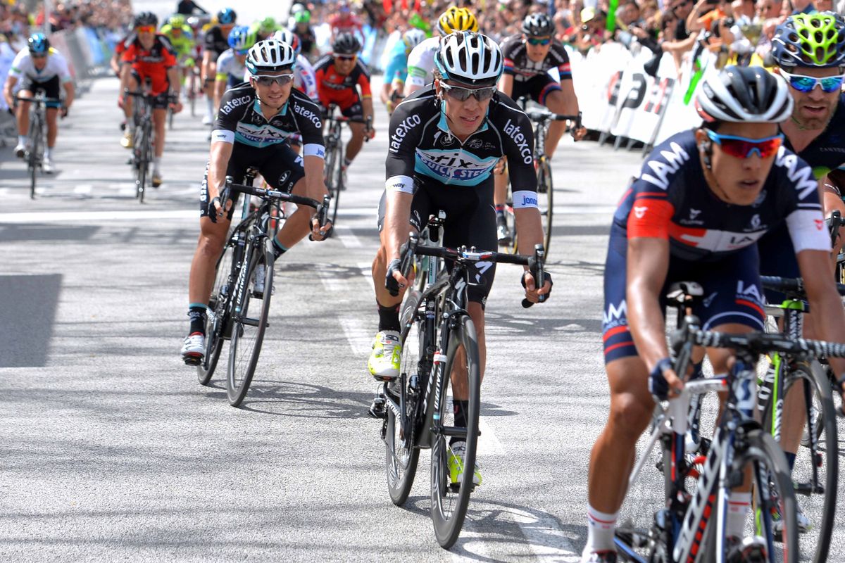 Rigoberto Uran (Etixx-Quick Step) crosses the line