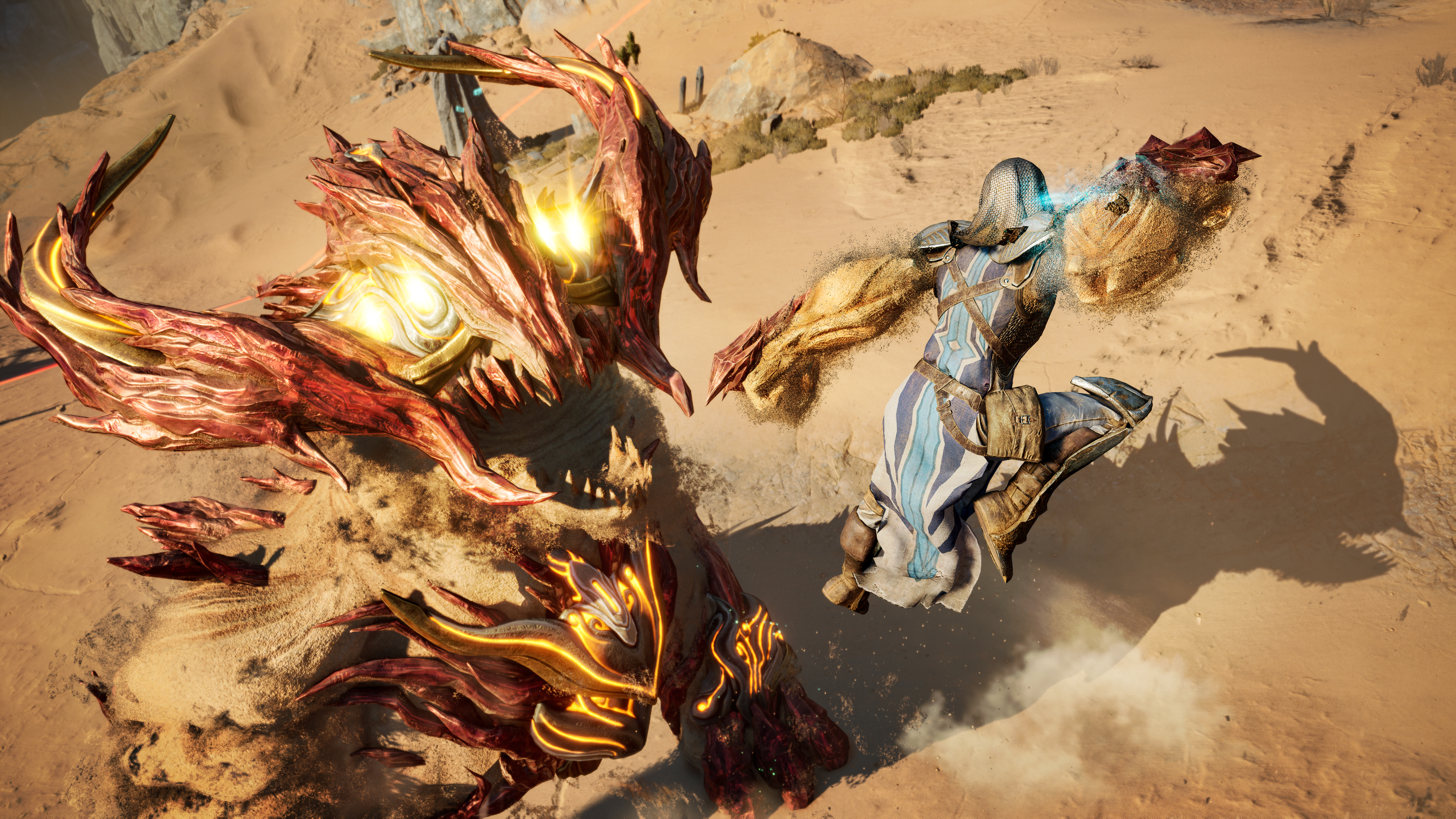 Atlas Fallen's main character leaping into attack against a big crab-like creature