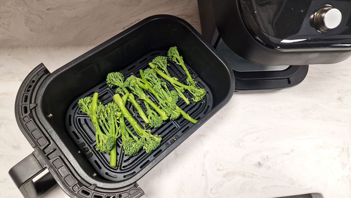 Instant Vortex Slim XL Air Fryer before cooking broccolini