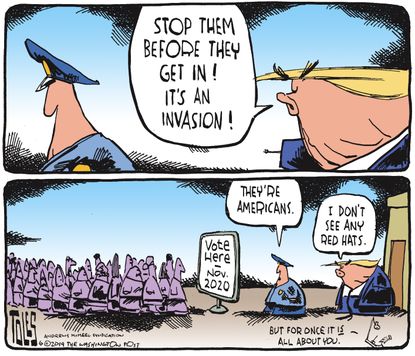 Political Cartoon U.S. Trump MAGA 2020 Election Voting Line