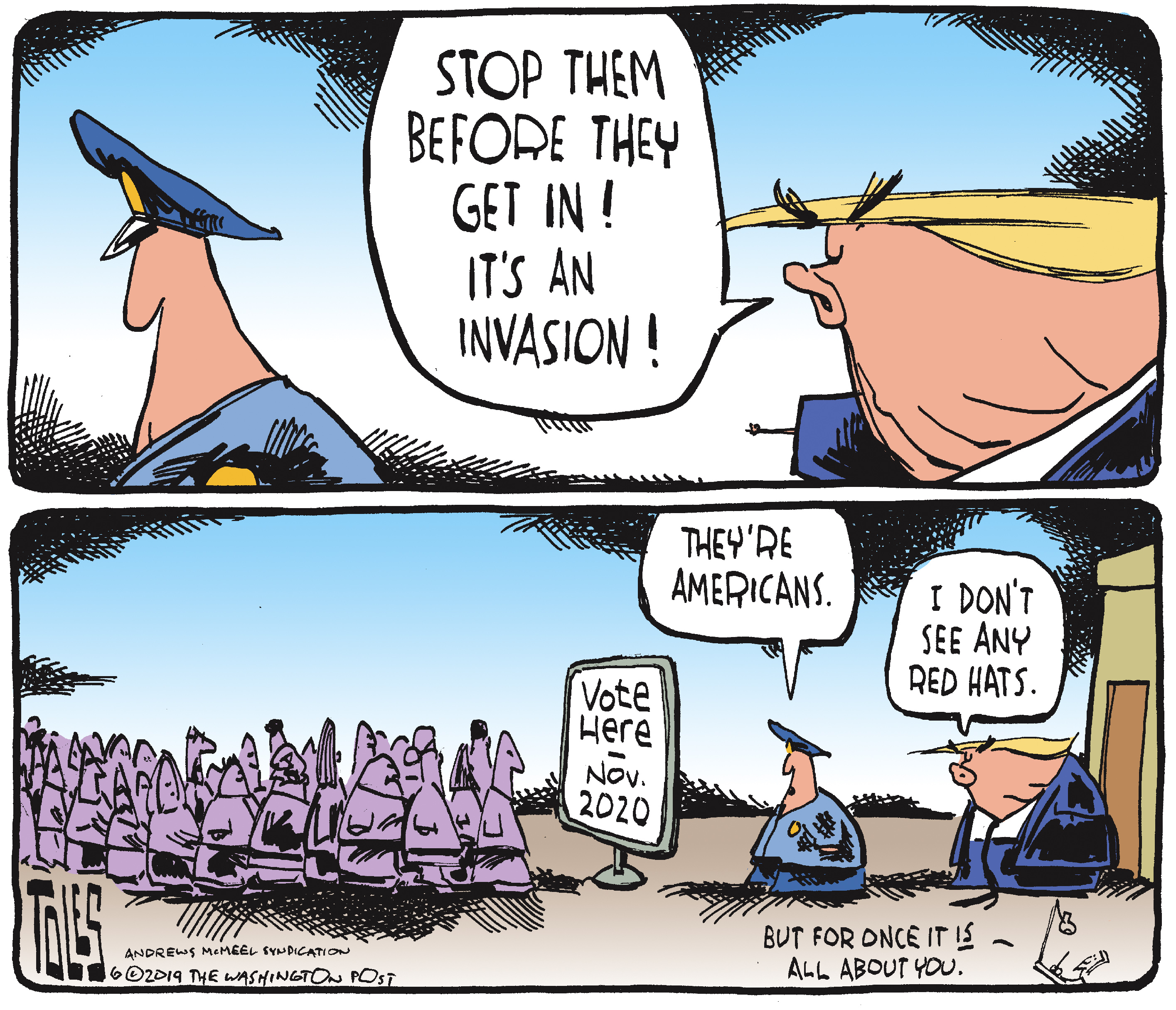 Political Cartoon U.S. Trump MAGA 2020 Election Voting Line