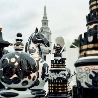 A colossal chess set handcrafted and handpainted