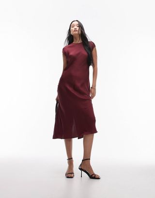 Arket Cap Sleeve Satin Midaxi Dress in Burgundy