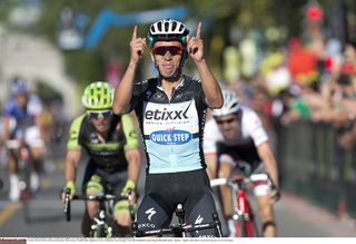 Rigoberto Uran (Etixx-QuickStep) victory salute on the Grande Allee in Quebec City