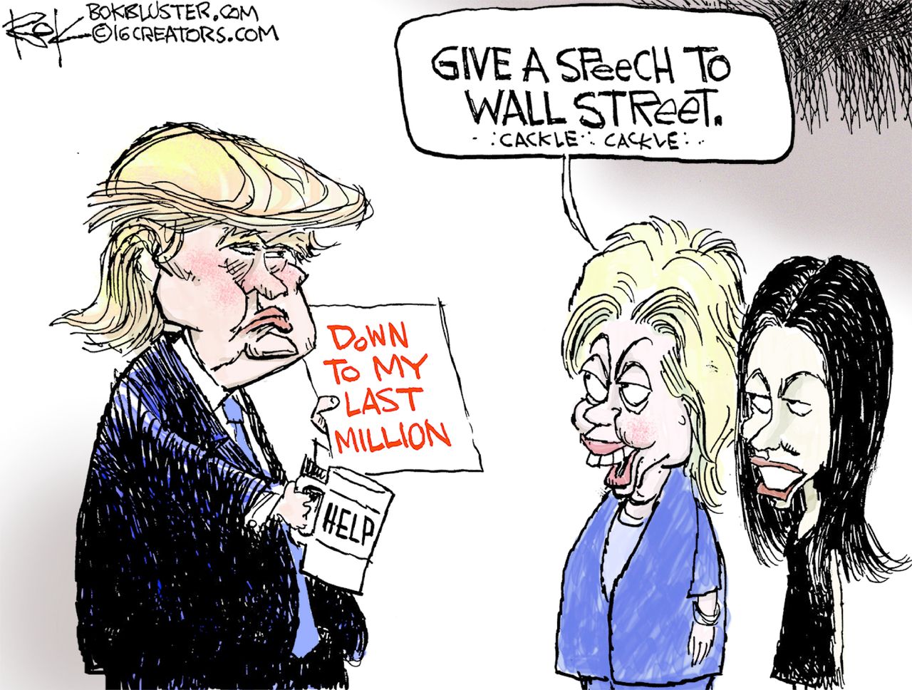 Political cartoon U.S. Hillary Clinton campaign speeches