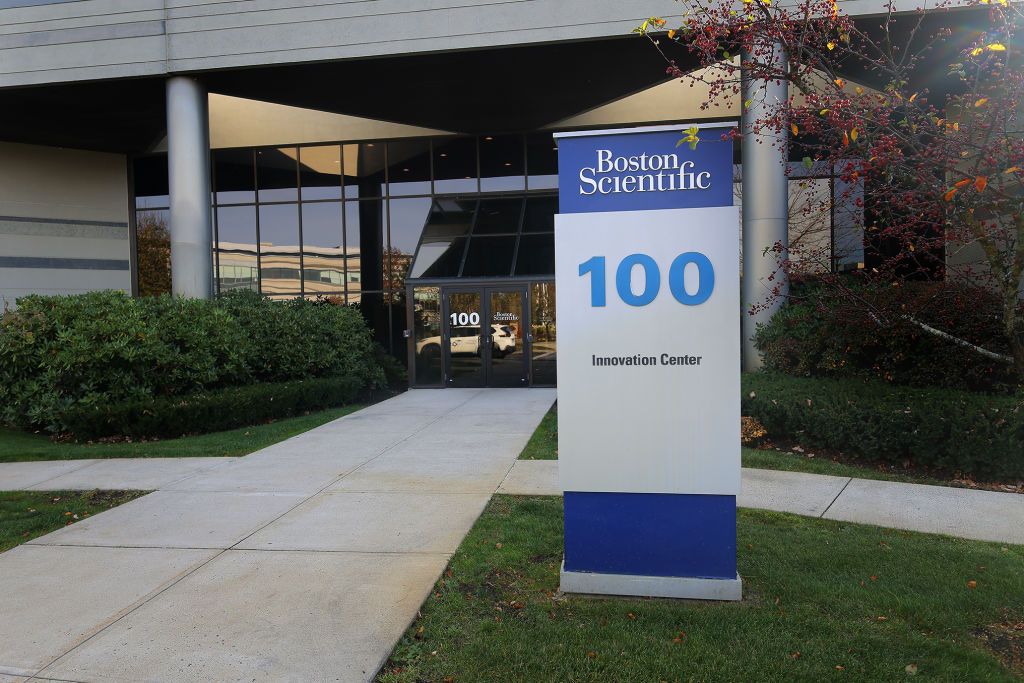 The entrance to the Boston Scientific campus.