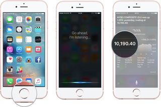 Hold down the Home button, ask Siri about the market, tap on the widget to go to the app.