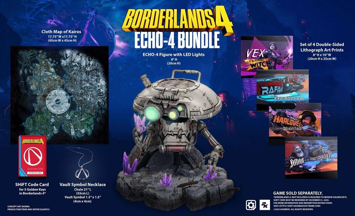 Borderlands 4 Echo-4 bundle with LED statute and other various items.