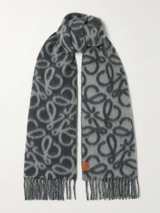 Fringed Jacquard-Knit Scarf