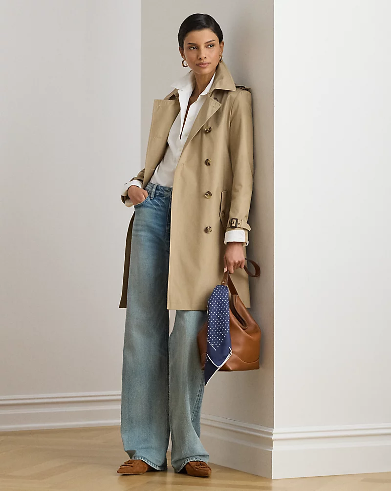 Double Breasted Cotton Blend Trench Coat