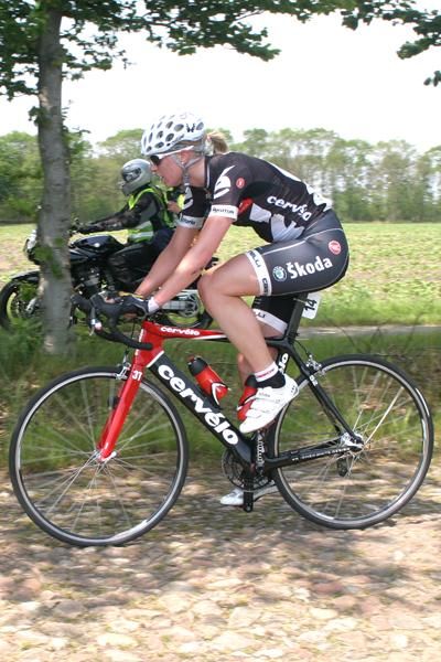 Cervelo's Regina Bruins looks comfortable on the cobbled sections.