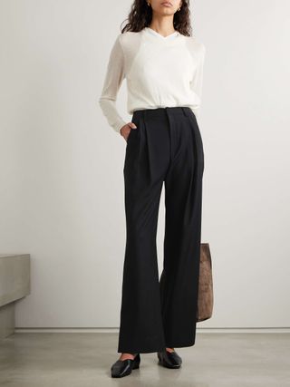 Annie Pleated Wool Wide-Leg Pants