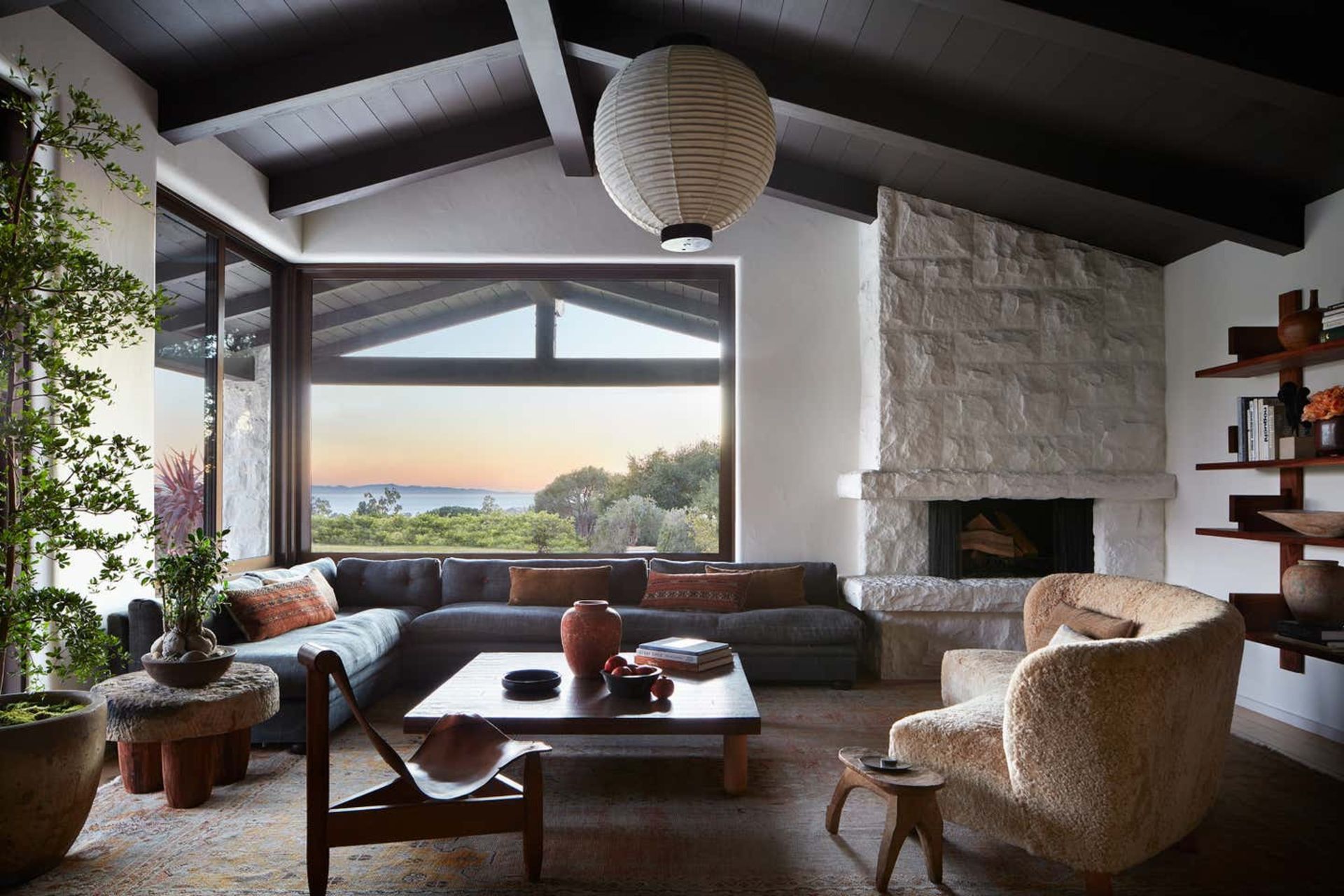 A ranch house designed in dark neutrals