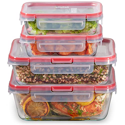 Pyrex Freshlock (4-Pack) Mixed Sized Glass Food Storage Containers Set, Airtight & Leakproof Locking Lids Bpa-Free, Meal Prep Containers Set, Freezer Dishwasher Microwave Safe