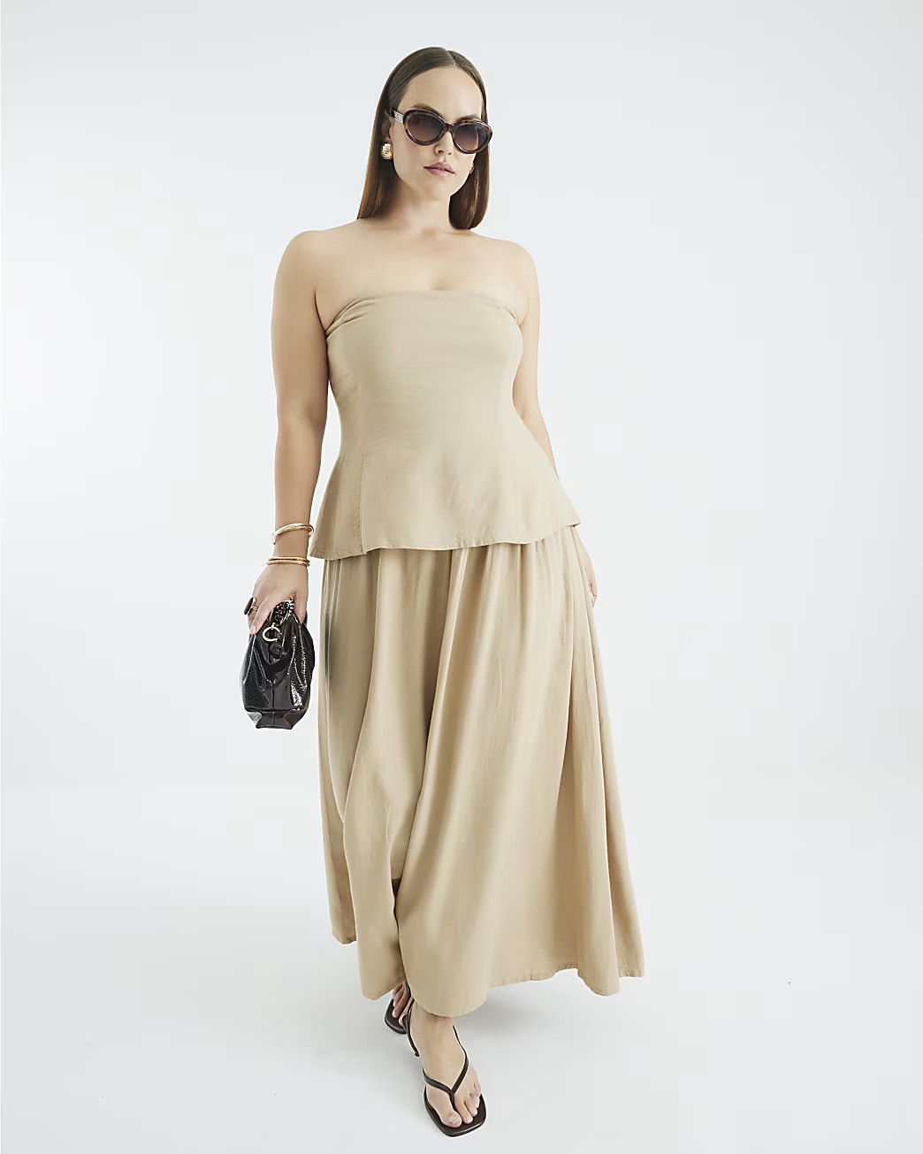 River Island, Bandeau Linen Blend Midi Dress