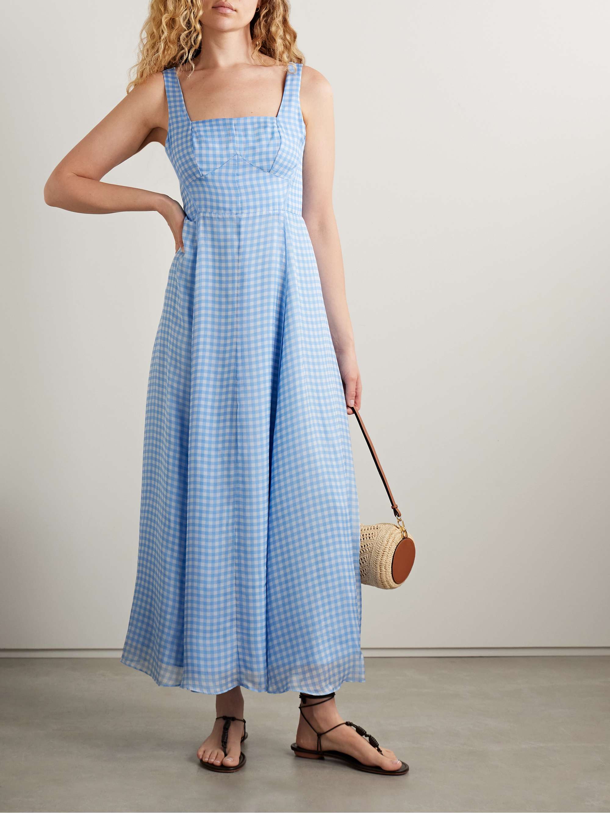 Gingham Silk Midi Dress