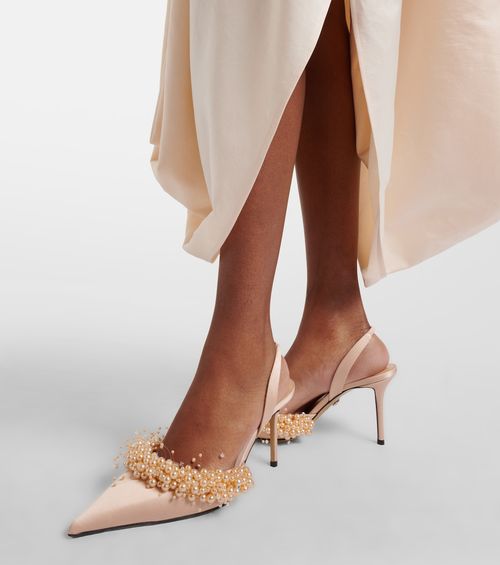 Floating Pearls 85 Satin Slingback Pumps