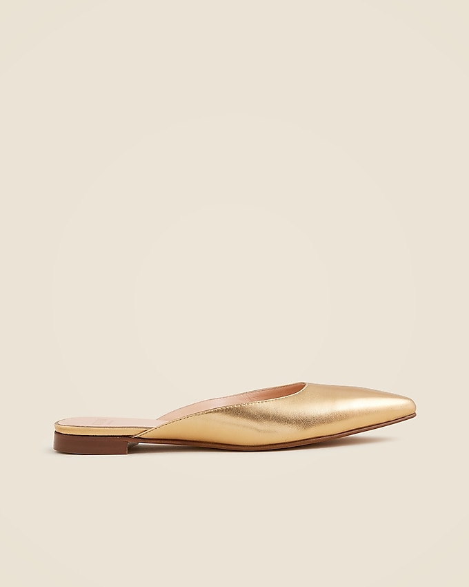 Made-In-Italy Mule Flats in Metallic Leather