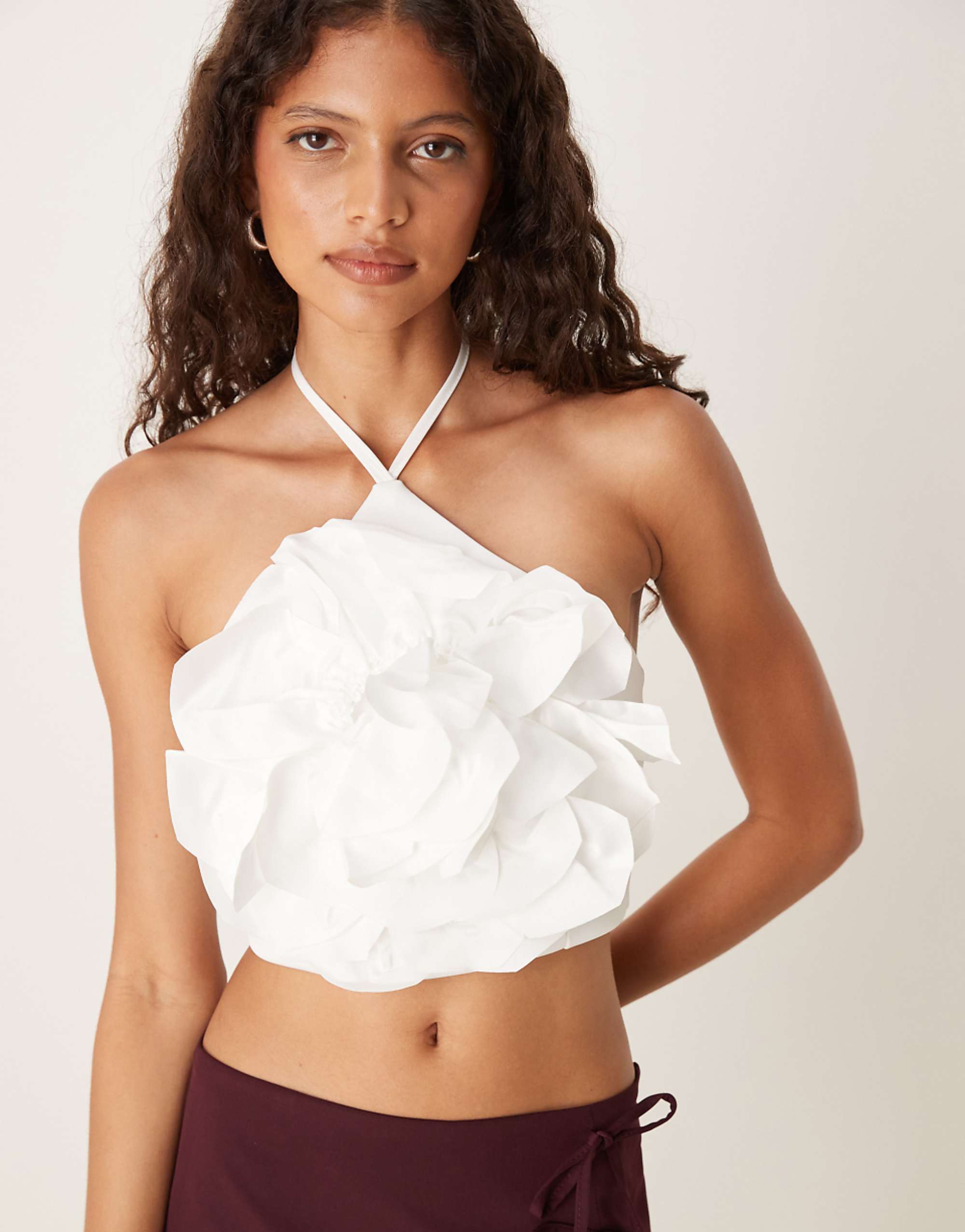 Asos Design Floral Corsage Halter Top in White