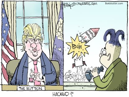 Political Cartoon U.S. Trump North Korea Weapons War Kim Jong Un