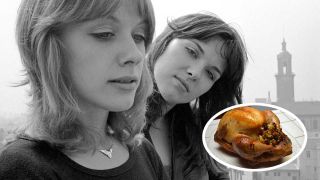 Heart's Ann and Nancy Wilson in 1977, and (inset) a turkey
