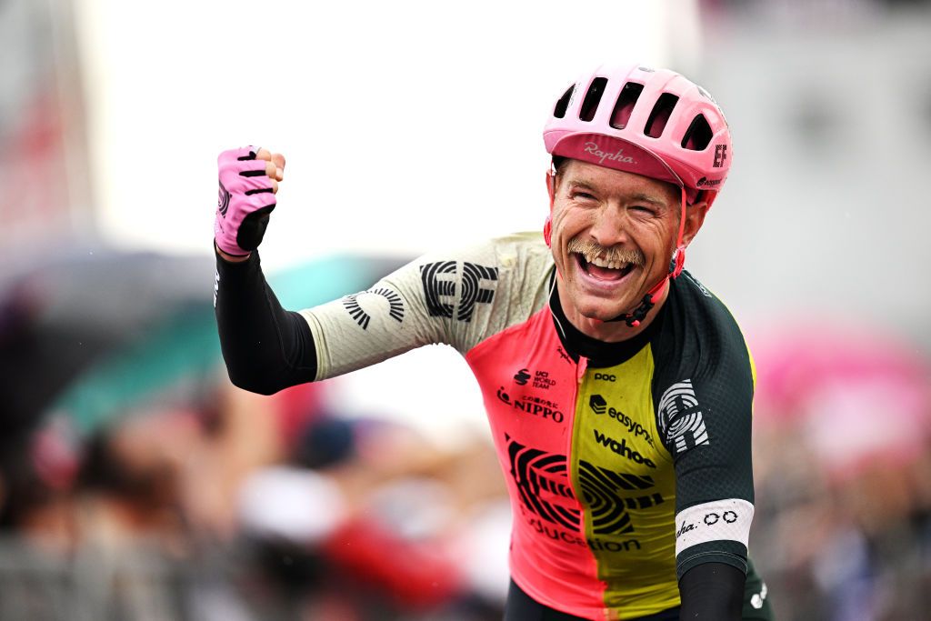 VIAREGGIO ITALY MAY 16 Magnus Cort of Denmark and Team EF EducationEasyPost celebrates at finish line as stage winner during the 106th Giro dItalia 2023 Stage 10 a 196km stage from Scandiano to Viareggio UCIWT on May 16 2023 in Viareggio Italy Photo by Stuart FranklinGetty Images