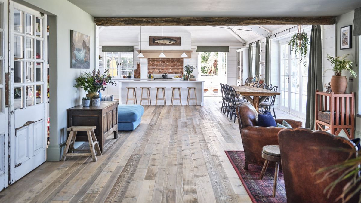 view of open plan kitchen diner from living room area 