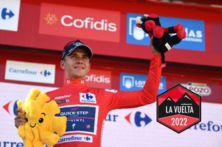 MONTILLA, SPAIN - SEPTEMBER 02: Remco Evenepoel of Belgium and Team Quick-Step - Alpha Vinyl - Red Leader Jersey celebrates at podium during the 77th Tour of Spain 2022, Stage 13 a 168,4km stage from Ronda to Montilla 315m / #LaVuelta22 / #WorldTour / on September 02, 2022 in Montilla, Spain. (Photo by Tim de Waele/Getty Images)