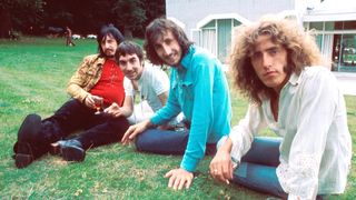 The Who pose for a press call, July 1971, Surrey, United Kingdom, John Entwistle, Keith Moon, Pete Townshend, Roger Daltrey.