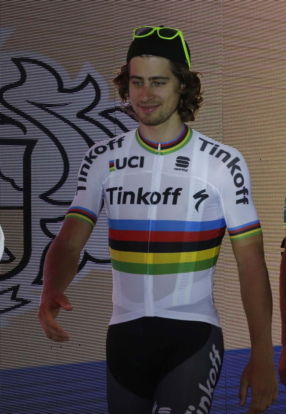 Peter Sagan in the rainbow jersey of world champion.